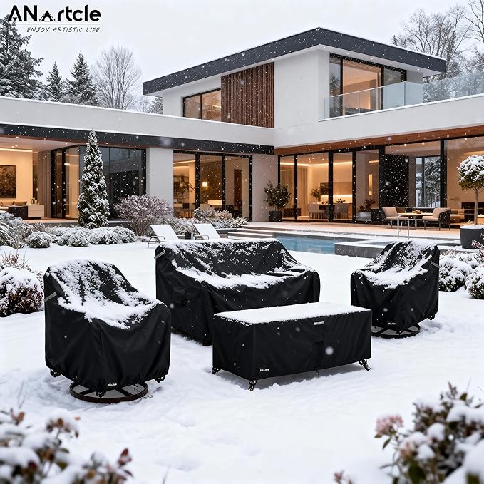ANartcle Patio Furniture Covers 4 Piece Set, 600D Waterproof Heavy Duty Outdoor Furniture Covers,Fit Wicker Patio Loveseat, Swivel Rocker Chair and Coffee Table,Black