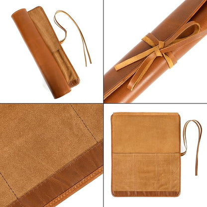 ELIZO Leather Knife Roll Bag Professional Chef Knife Case, Durable Knife Sheath Holder, Cooks & Culinary Tools Carrying Storage, Portable Knife Wrap - 4 Slots
