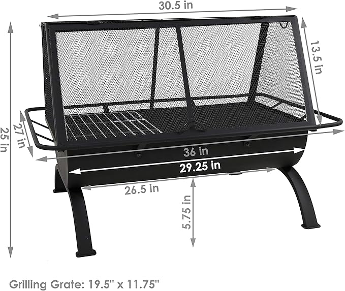 Sunnydaze 36-Inch Northland Steel Outdoor Fire Pit with Grill - Outdoor Fireplace with Cooking Grate, Spark Screen, Cover, and Poker