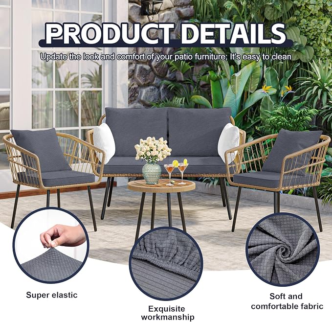 8Pcs Patio Cushion Covers, Outdoor Stretch Cushion Covers, Washable | Stretch Fit, Replacement, Washable and Reusable Furniture Protectors, Fits most patio furniture cushion covers, Cover Only