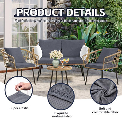8Pcs Patio Cushion Covers, Outdoor Stretch Cushion Covers, Washable | Stretch Fit, Replacement, Washable and Reusable Furniture Protectors, Fits most patio furniture cushion covers, Cover Only