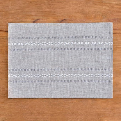 Wracra Cotton Linen Place Mats, Grey Embroidered Placemats Set of 4 | Placemats 12 x 18 Inch; Cotton Linen Woven Fabric; Heat Resistant Table Mats; Raised Embroidered Hollow Design