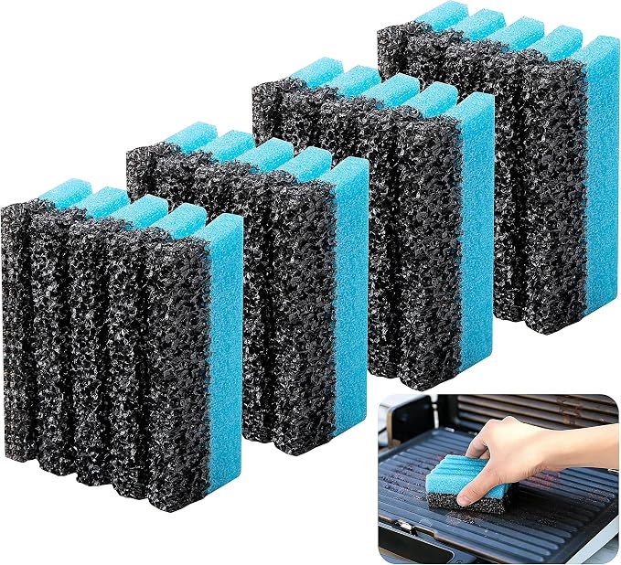 EBaokuup 4 Pcs Grill Plate Cleaning Sponge 12207, Electric Grill Cleaning Sponge with Grooves, Grill Cleaner Replacement Sponges for Indoor Outdoor Giddle