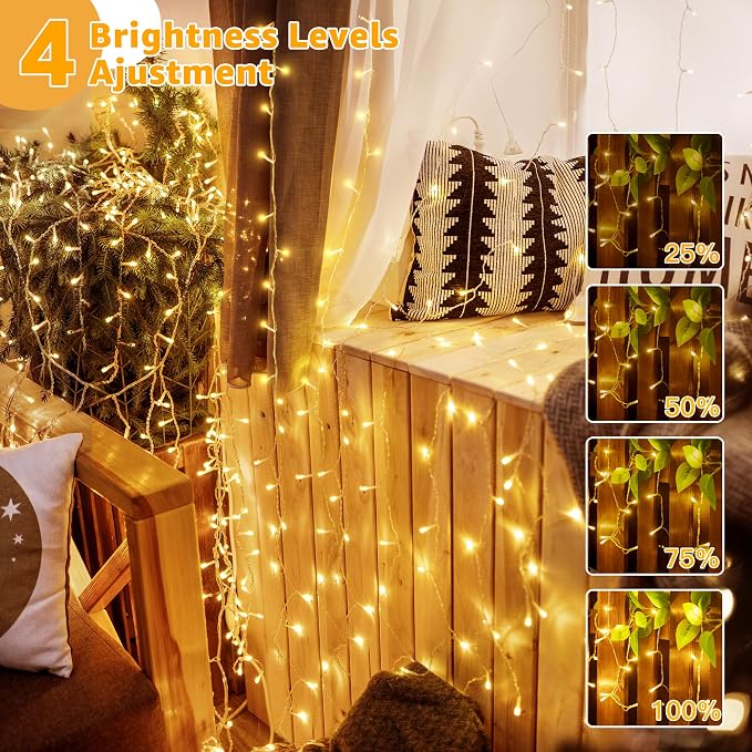Guhope Christmas String Lights 1200LED 196FT, 8 Modes Dimmable Fairy Lights with Remote and Timer, Waterproof Warm Christmas Lights for Indoor Outdoor Bedroom Wedding Party Holiday Decor (Warm White)