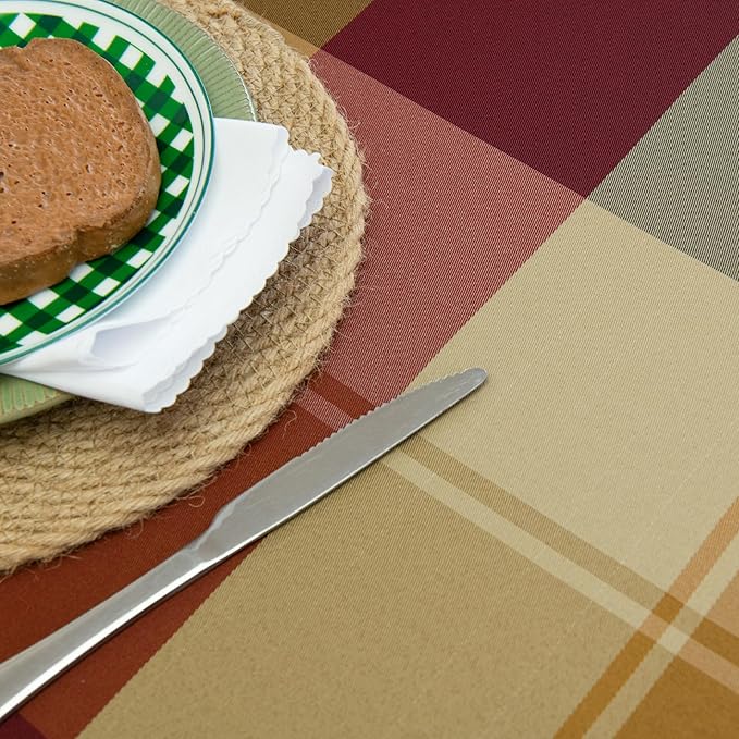 60" Round Polyester Plaid Tablecloth for Thanksgiving, Fall Table Cover Spillproof & Dust-Proof - Ideal for Indoor & Outdoor Use