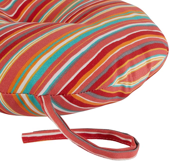 Greendale Home Fashions Coral Stripe Outdoor 15-inch Bistro Seat Cushion, Set of 4
