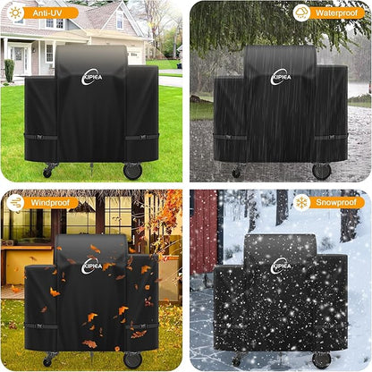 Kipiea Heavy Duty Grill Cover for Traeger Ironwood 650, 600D Oxford Fabric Wood Pellet Smoker Covers Waterproof & Windproof, Pellet BBQ Grill Cover for Outside Anti-UV, No Tear, No Fading