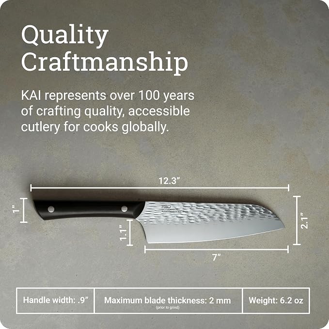Kai PRO 7" Santoku Knife | Hand Sharpened All Purpose Knife, Japanese AUS6M Stainless Steel Blade, Full-Tang POM Handle