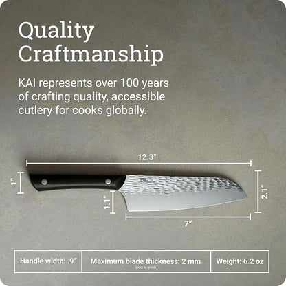Kai PRO 7" Santoku Knife | Hand Sharpened All Purpose Knife, Japanese AUS6M Stainless Steel Blade, Full-Tang POM Handle