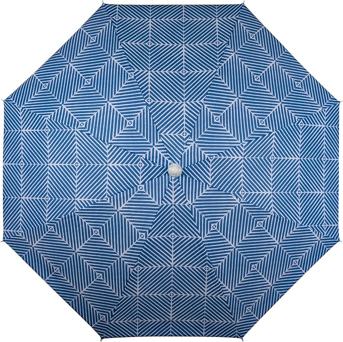 PICNIC TIME 5.5 Ft Portable Beach Umbrella, Lightweight UV Protection Sunshade with Tilt Pole & Carry Bag, Outdoor Canopy Umbrella for Beach, Sand, Pool, Patio, Camping, Travel, or Backyard Shade, (Blue Athens Pattern)