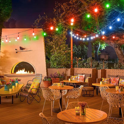 Larkvue 50FT RGB Solar Outdoor String Lights with Remote, Dimmable Waterproof Patio Lights with 15 LED Shatterproof Edison Bulbs for Backyard-Black