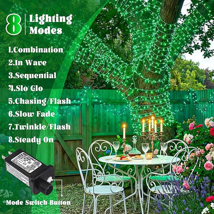 100FT 300 LED Outdoor String Lights, Connectable St Patricks Day Lights Waterproof with 8 Modes, Plug in Clear Wire Twinkle Lights for Indoor Bedroom Home Wedding Patio Decorations, Green