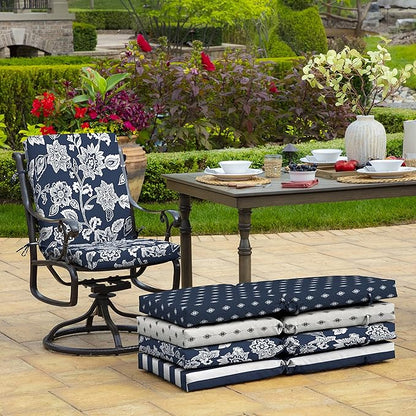Arden 4-Pack Outdoor Patio Dining Chair Cushion, 20x44, Rain-Proof Seat Pad, Fade-Resistant Outdoor Cushion Sapphire Blue Ashland Jacobean