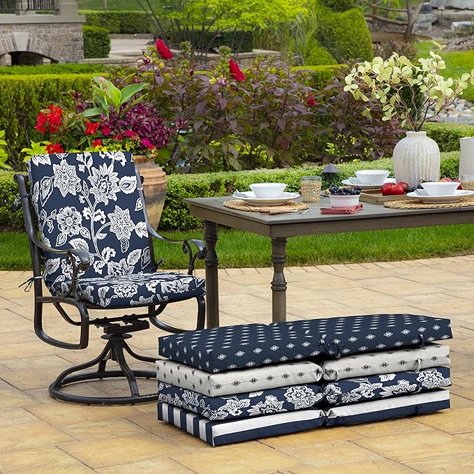 Arden 2-Pack Outdoor Patio Dining Chair Cushion, 20x44, Rain-Proof Seat Pad, Fade-Resistant Outdoor Cushion Sapphire Blue Ashland Jacobean
