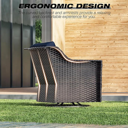Joyside Wicker Patio Furniture Sets, 6 Pieces Upgraded Large Size Outdoor Furniture with Swivel Rocking Patio Chairs, Outdoor Ottoman, 3-Seat Sofa and Side Table, Thick Cushions, Wide Armrest