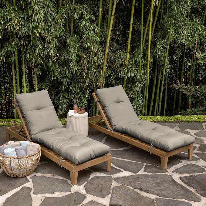 Arden Outdoor Tufted Chaise Cushion, earthFIBER, 22x76, Taupe | Plush Comfort, Modern Tuft, Lounge Cushion, Rain-Proof, Fade Resistant, Cushion for Chaise Lounger, Mold and Mildew Resistant