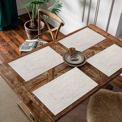 Hausattire Jute Braided Placemats 13x19 Inches Set of 4 Reversible Handwoven Boho Vintage Placemats for Kitchen Dining Tables|BBQ's Farmhouse Easter Decor Indoor & Outdoor Parties|Off-White