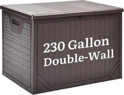 YITAHOME XXL 230 Gallon Extra Large Outdoor Deck Box, Lockable Resin Double-Wall Storage Box and Waterproof Patio Furniture Bin for Garden Tools & Pool Accessories, Brown