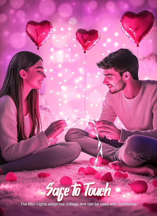 Pink Christmas String Lights, 50 Count 10 Feet Mini Valentine's Lights | Incandescent Bulb Waterproof Pink Lights for Indoor Valentine's Day Garland Wedding Party Festival Xmas Tree Decoration