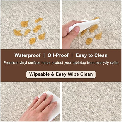 LIBERECOO Round Vinyl Fitted Tablecloth with Flannel Backing Elastic Edge Table Cover Waterproof Stain-Resistant Wipeable Tablecloths Fits 45-56 Inch Round Tables