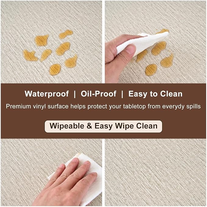 LIBERECOO Round Vinyl Fitted Tablecloth with Flannel Backing Elastic Edge Table Cover Waterproof Stain-Resistant Wipeable Tablecloths Fits 40-44 Inch Round Tables