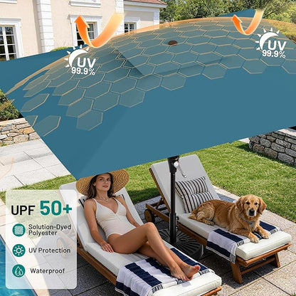 AreShark 8'x10' 2 Tiers Rectangular Patio Umbrella - Outdoor Umbrella Waterproof UV Protection, Market Table Umbrella w/Crank for Pool, Backyard, Deck(Lake Blue)