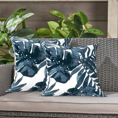 LVTXIII 2 Pack Outdoor Throw Pillow Covers for Patio Furniture, 16x16 Inch Square Pillow Case, Water-Repellent Cushion Covers for Garden, Porch, Sofa, Palm Blue