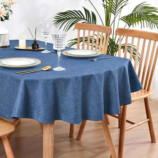 Wolkemer Faux Linen Small Oval Tablecloth 52x70 Inch Navy Blue Table Cloth | Heavy Duty Wrinkle Resistant Fabric Table Cloth, Farmhouse Rustic Oval Table Cover for Kitchen Dining Indoor Outdoor Tabletop