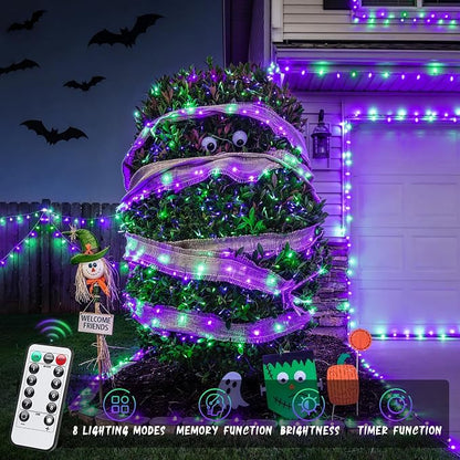 JMEXSUSS 33FT 100 LED Battery Operated Halloween Lights with Remote | Purple and Green Halloween Lights Indoor Outdoor, 8 Modes String Lights for Outside Yard Tree Front Porch Room House