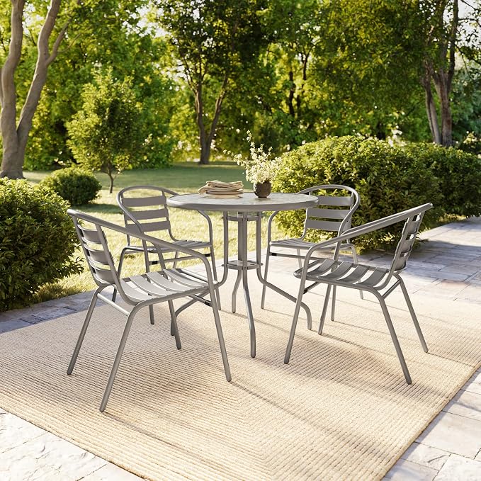 Flash Furniture 31.5 in Aluminum Round Table, Silver | Durable Construction, Commercial Use