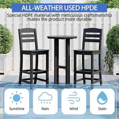 Shintenchi 3 Pieces Outdoor High Top Bar Set, 1 Patio High Top Round Table and 2 Bar Height Tall Adirondack Chair, All-Weather Outdoor Bistro Bar Set for Balcony Pool Deck, Black