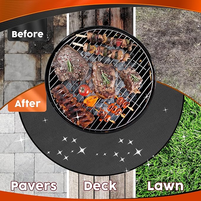 Grill Mat 36 Inch Fire Pit Mat for Solo Stove Bonfire Accessories Double-Sided Fireproof Waterproof Grill Pad Round Under Grill Mat Reusable Oil-Proof Deck Patio Lawn BBQ Fireproof Outdoor