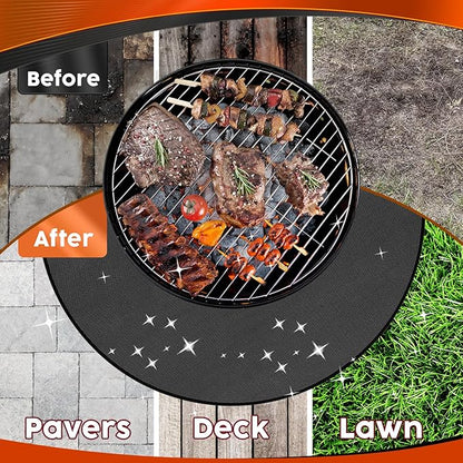 Grill Mat 36 Inch Fire Pit Mat for Solo Stove Bonfire Accessories Double-Sided Fireproof Waterproof Grill Pad Round Under Grill Mat Reusable Oil-Proof Deck Patio Lawn BBQ Fireproof Outdoor