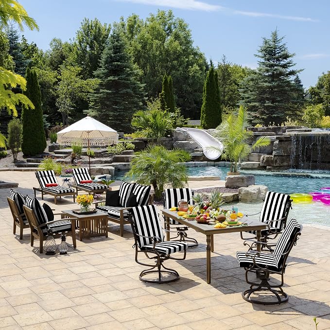 Arden Outdoor Chaise Cushion, 21 in x 72 in, Weather-Proof, Rain-Proof, Fade Resistant Patio Cushion for Chaise Lounger Black Cabana Stripe | Lounge Cushion, Weather-Proof, Rain-Proof, Fade Resistant for Chaise Lounger, Mold and Mildew Resistant