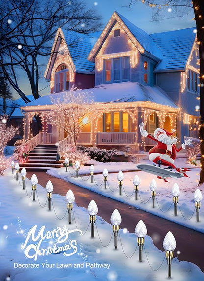 2 Pack Strawberry C9 Christmas Pathway Lights Outdoor, Total 34.8FT 20 LED | Connectable Christmas Walkway Light, Waterproof Christma Lights Outdoor Decorations for Yard Lawn Holiday Outside, Pure White