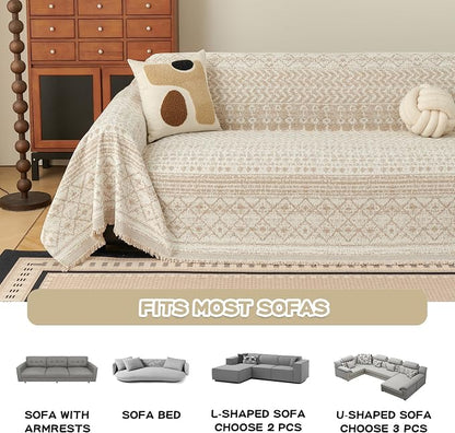 MEETSKY Boho Couch Cover for Sectional Sofa, Chenille Loveseat Sofa Covers Washable Pet Friendly Geometric Couch Covers