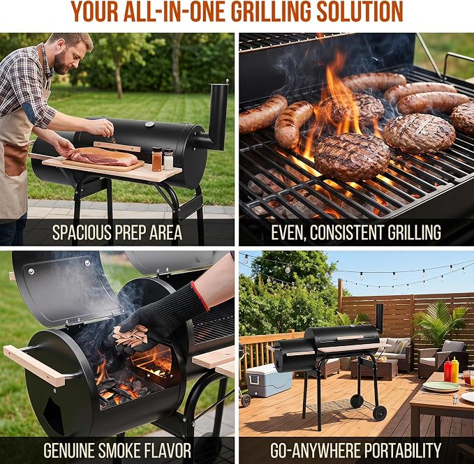 Charcoal Grills, Spherical Portable Charcoal Grills with 2 Wheels & Chimney, Barbecue Grill for Outdoor Backyard