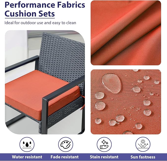 IPYNBAP Outdoor Chair Cushions Set of 4 -Waterproof Outdoor Seat Cushions for Patio Furniture, Patio Chair Cushion with Handle and Ties, Out Door Chair Pads,18.5x16x3-Square, Spice
