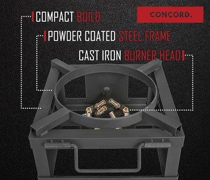 CONCORD THE WOK BLOCK 12" Single Propane Outdoor Burner with Built in Wok Ring. 45,000 BTU Great for Stir Frying, Camping, Use as a Side Burner, and More!