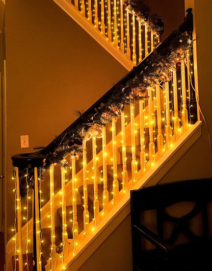 Eueasy Curtain Lights Outdoor, 300 LED Lights with 8 Lighting Modes. 15×3 FT Connectable, for Balconies, Fences, Stairs and Guardrails