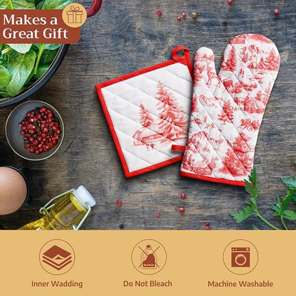 Maison d' Hermine Pot Holders 100% Cotton Potholders (8" x 8", Pack of 1) | Heat Resistant Hot Pads with Loop BBQ Cooking Baking Hotel Kitchen Handling Hot Pans Thanksgiving Christmas - Winter Jouy