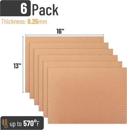 UNCO- Copper Grill Mats for Outdoor Grill, 13" x 15.8", 6 Pack, Nonstick Reusable Grilling Mats for Outdoor Grill, BPA and PFOA Free with PTFE-Fiberglass Coating