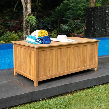 Cambridge Casual Arie 60-Inch Teak Outdoor Deck Storage Box Chest, Weather-Resistant Patio Organizer with Soft-Close Lid for Pool, Garden & Backyard, 119 Gallons Outdoor Storage Box