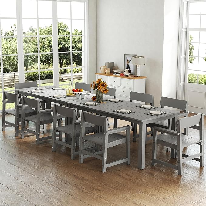 Jocoevol 12-Piece HIPS Patio Dining Set for 10 Person Outdoor Dining Sets with Umbrella Hole Tables and Chairs Furniture Set All Weather Proof for Garden, Backyard, Poolside