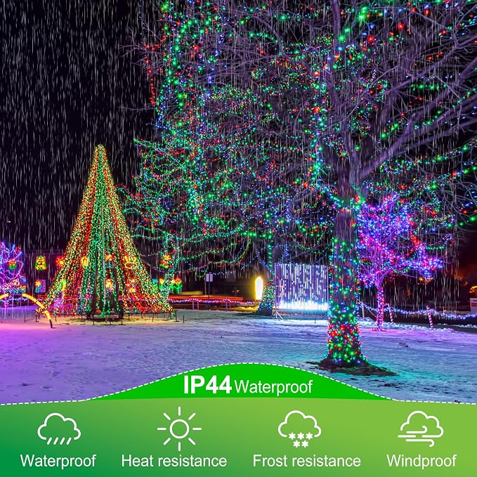 kemooie 500 LED Christmas String Lights, 164FT 8 Lighting Mode with Memory Plug in Green Wire Waterproof Lights, for Outdoor Birthday Christmas Party Garden Balcony Decorations (Red and Green)