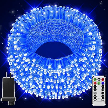 196FT 600 LED Christmas Lights Outdoor Waterproof, Timer & Memory Function, 8 Modes Blue String Lights Plug in Twinkle Lights for Xmas Tree Holiday Garden Indoor Party Decor