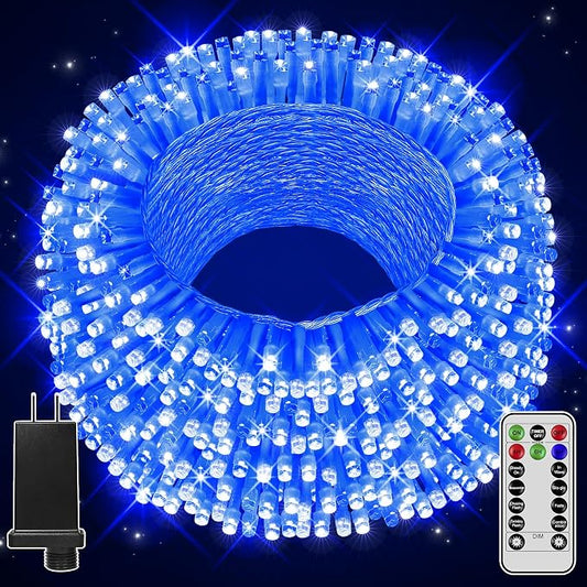 196FT 600 LED Christmas Lights Outdoor Waterproof, Timer & Memory Function, 8 Modes Blue String Lights Plug in Twinkle Lights for Xmas Tree Holiday Garden Indoor Party Decor