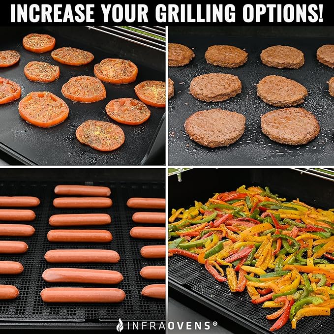 INFRAOVENS Set of 3 BBQ Grill Mats, Reusable Grilling Accessories for Outdoor Grill, Gas, Charcoal, Electric, XL Non-Stick - PFOA Free, Easy to Clean, Covers Entire Grill or Cut to Size, 25 x 17 Inch