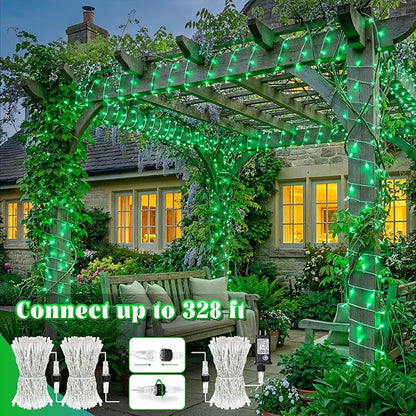 100FT 300 LED Outdoor String Lights, Connectable St Patricks Day Lights Waterproof with 8 Modes, Plug in Clear Wire Twinkle Lights for Indoor Bedroom Home Wedding Patio Decorations, Green