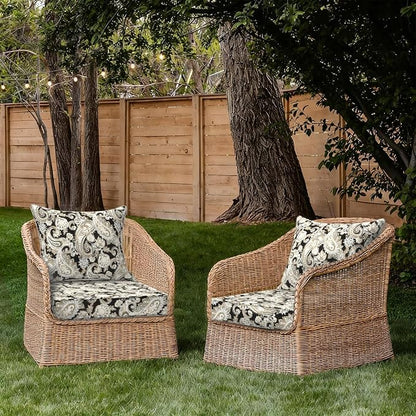 DYTXIII Outdoor Deep Seat Cushion Set, Water Repellent 24"x24" Patio Thick Cushions Replacement with Seat & Back Pillow for Patio Sofa, Wicker Chair, Couch - Paisley Black